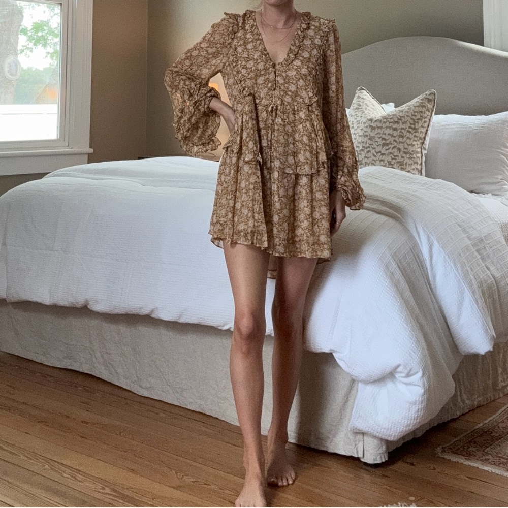 Yellow brown cream dress by Shona Joy